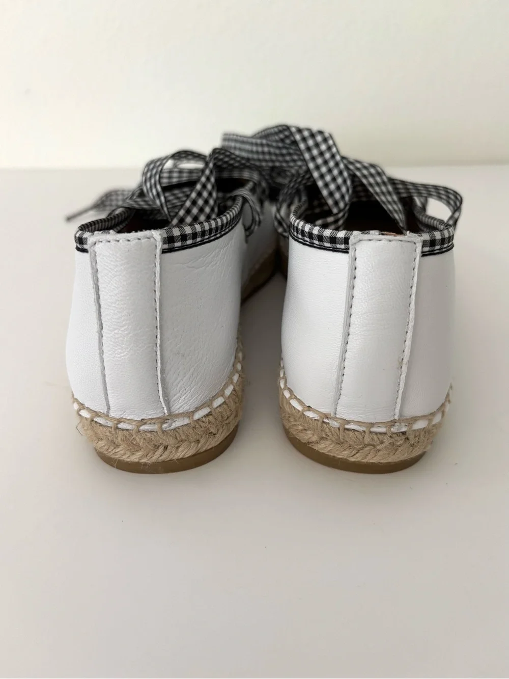 J.Crew Sophie Lace-Up Espadrilles NWT White Gingham Adjustable Ribbon Size 8